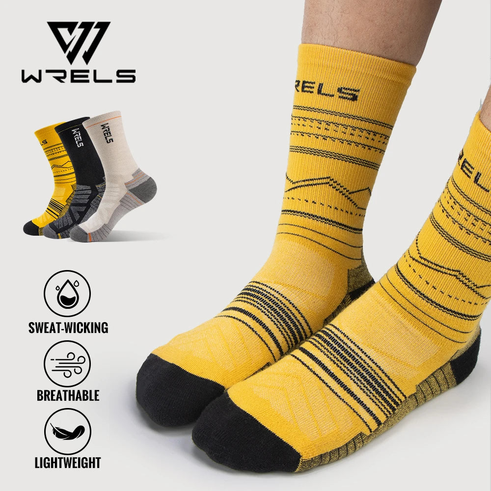 Chaussettes en laine mérinos WRELS pour la randonnée et la course à pied. Douces, légères, amortissantes, mi-mollet, respirantes, idéales pour le cyclisme.