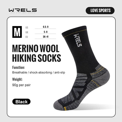 Chaussettes en laine mérinos WRELS pour la randonnée et la course à pied. Douces, légères, amortissantes, mi-mollet, respirantes, idéales pour le cyclisme.